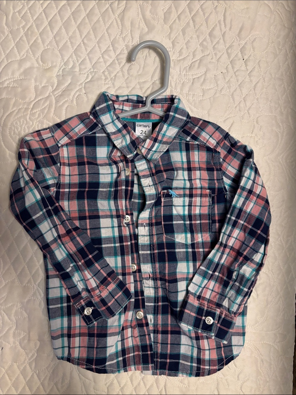 Carter's Navy, Pink & Teal Plaid Button-Down Shirt
